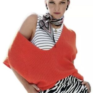 Cabi Women’s slouchy Sweater Orange Large Oversized Layering Short Sleeve Boxy